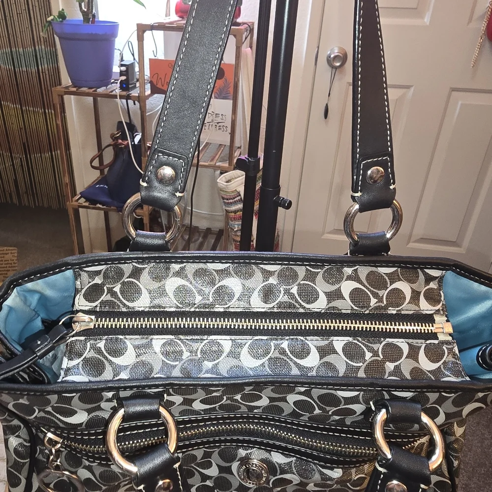 Coach Black and Silver Signature Jacquard Shoulder Bag